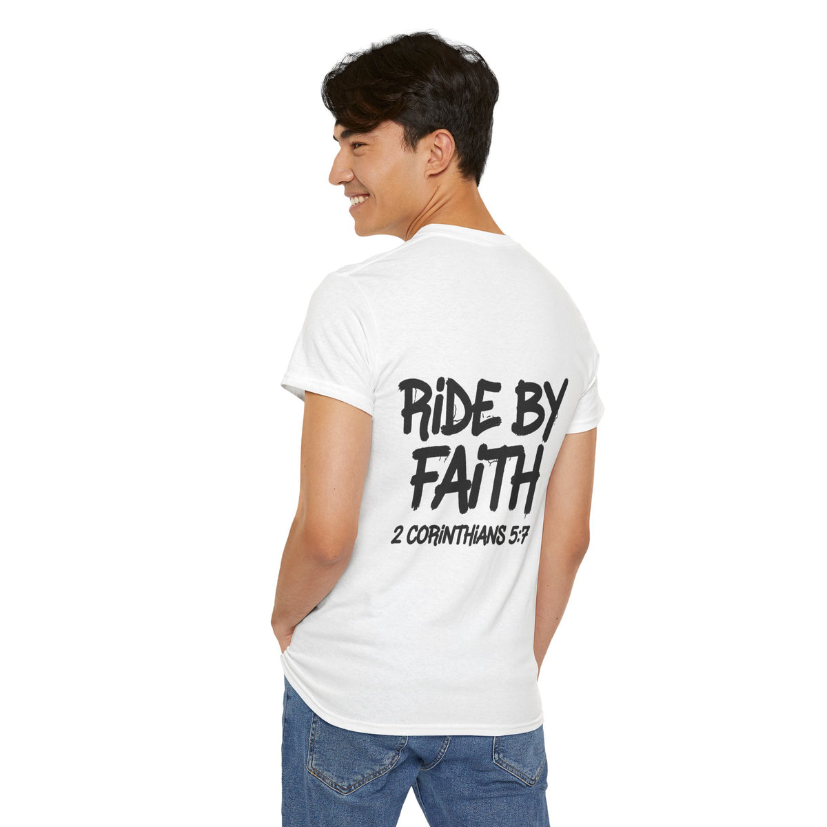 Ride By Faith Tee — "Trust The Ride" Christian Scripture T-Shirt (2 Corinthians 5:7)